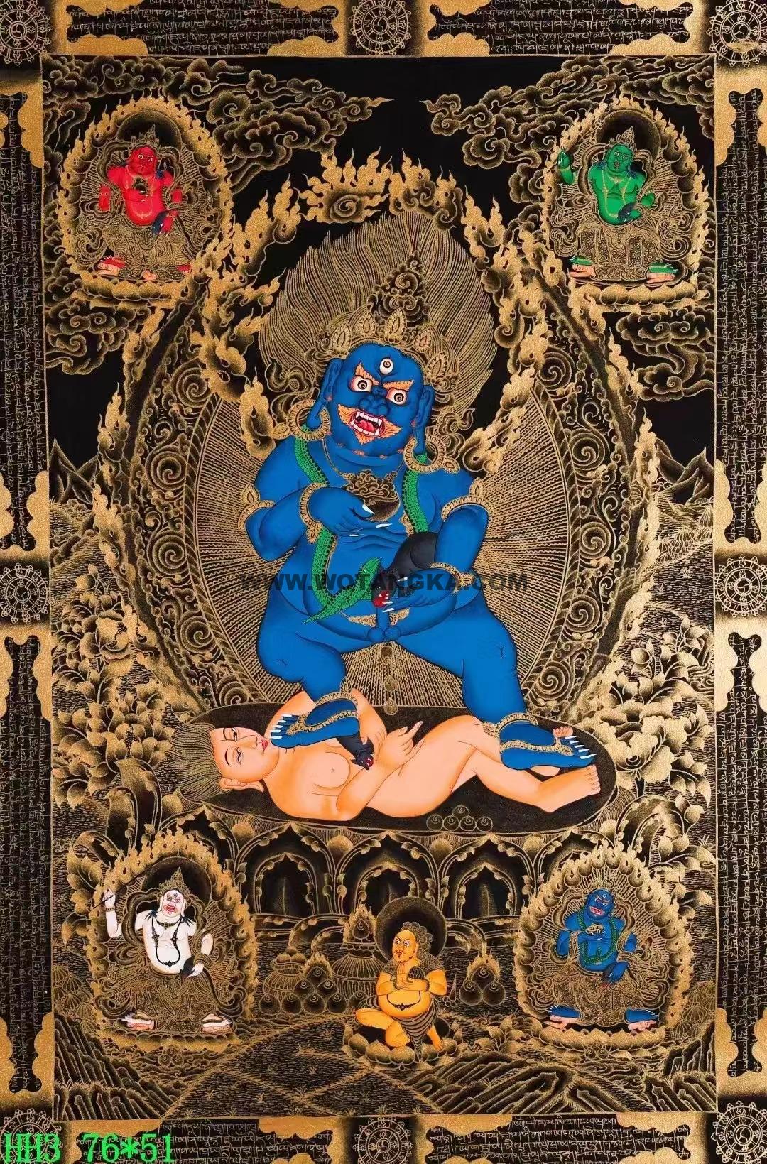 编号138-186982:黑金唐卡-黑财神·五方财神(76*51CM左右)