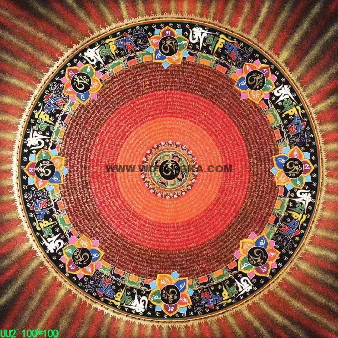 编号138-432575：彩绘唐卡-六字真言坛城（100*100CM左右）