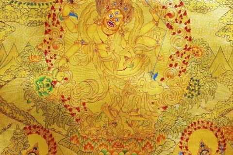 编号138-435721：黄金唐卡-白六臂玛哈嘎拉（76*50CM左右）