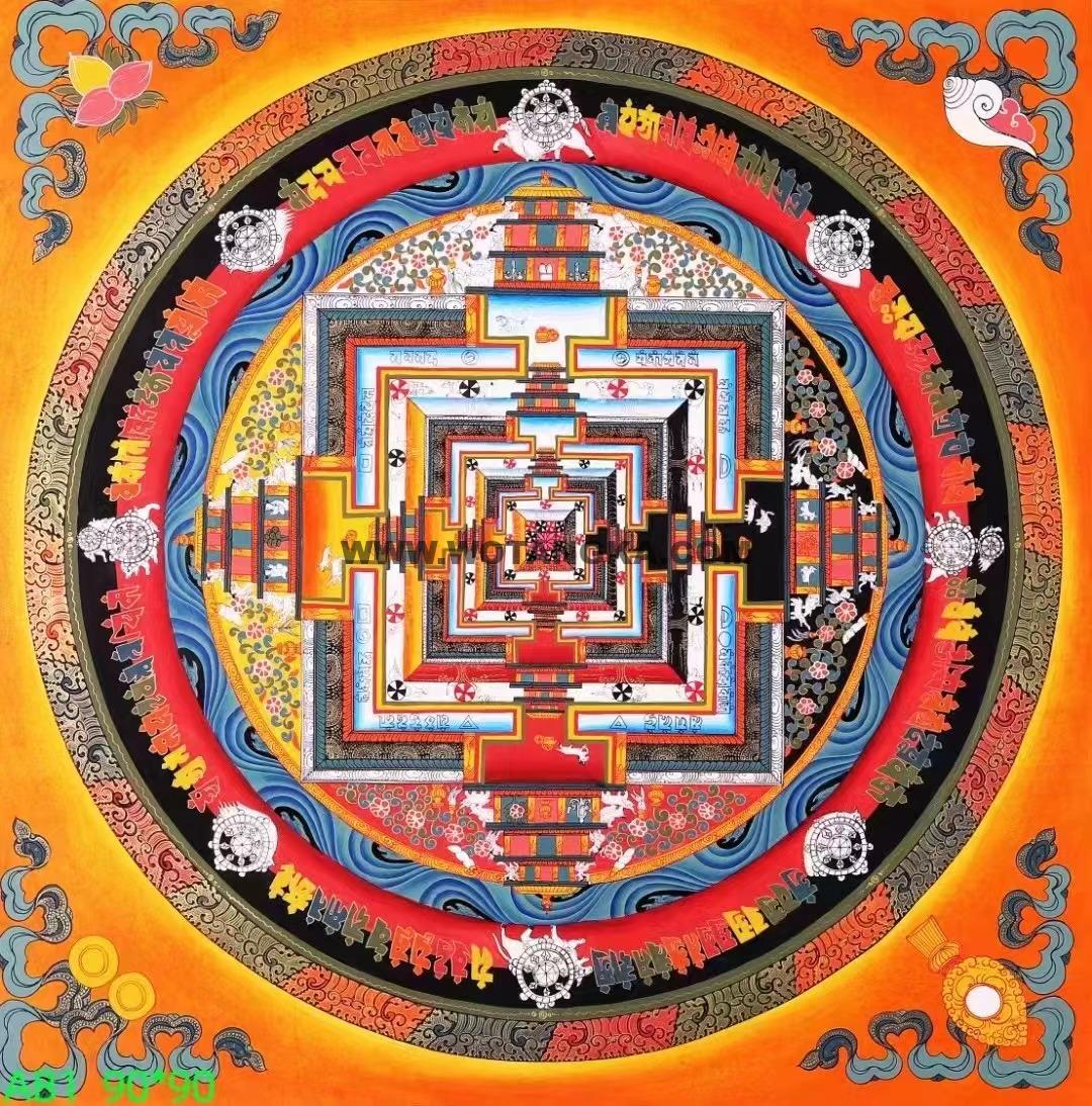 编号138-435919：彩绘唐卡-时轮金刚坛城（90*90CM左右）
