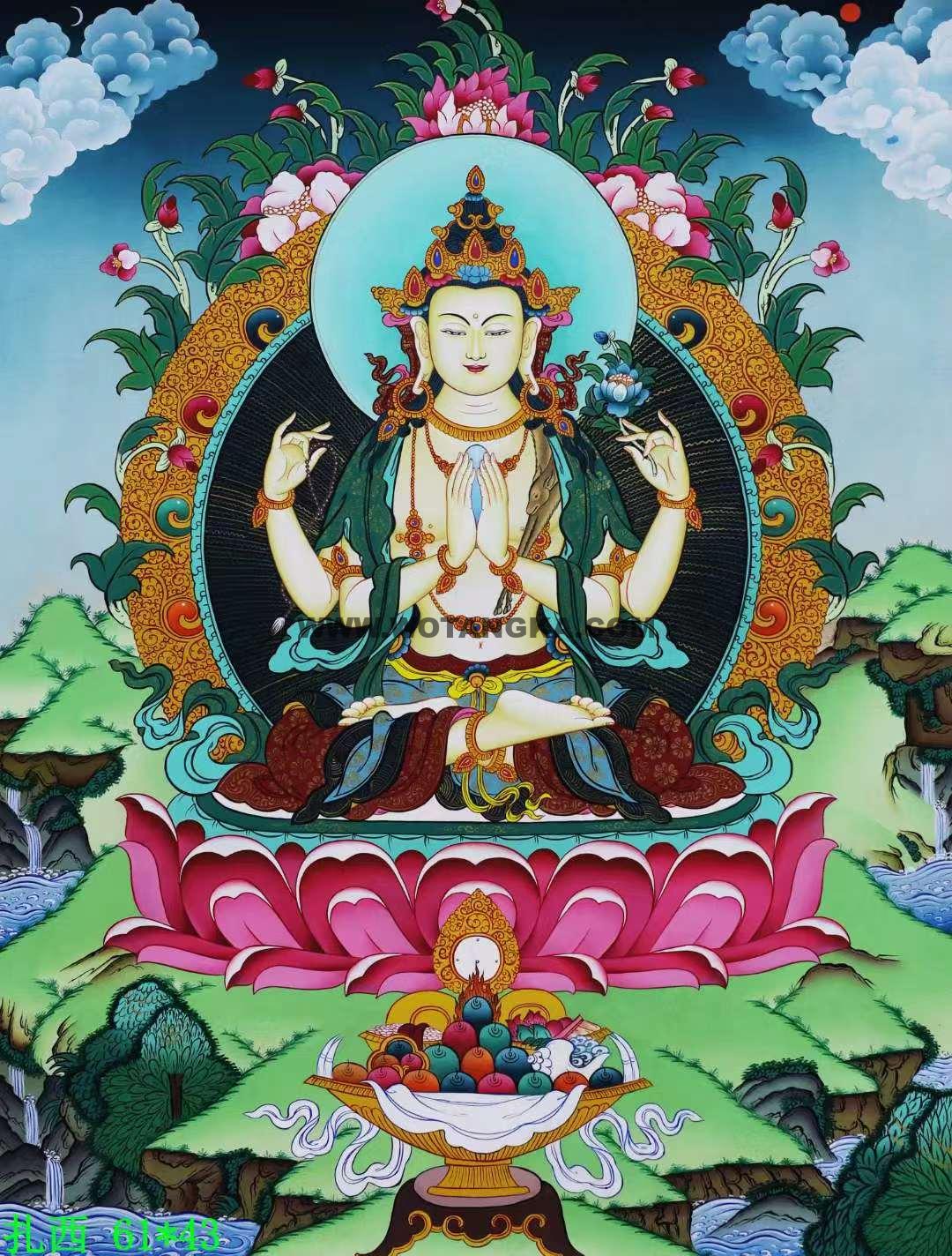 编号138-510938:彩绘唐卡-四臂观音(61*43CM左右)