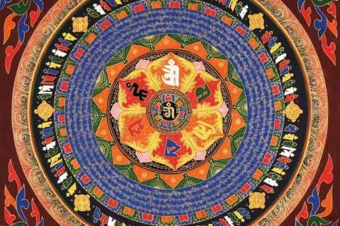 编号138-527164：彩绘唐卡-六字真言坛城（70*70CM左右）