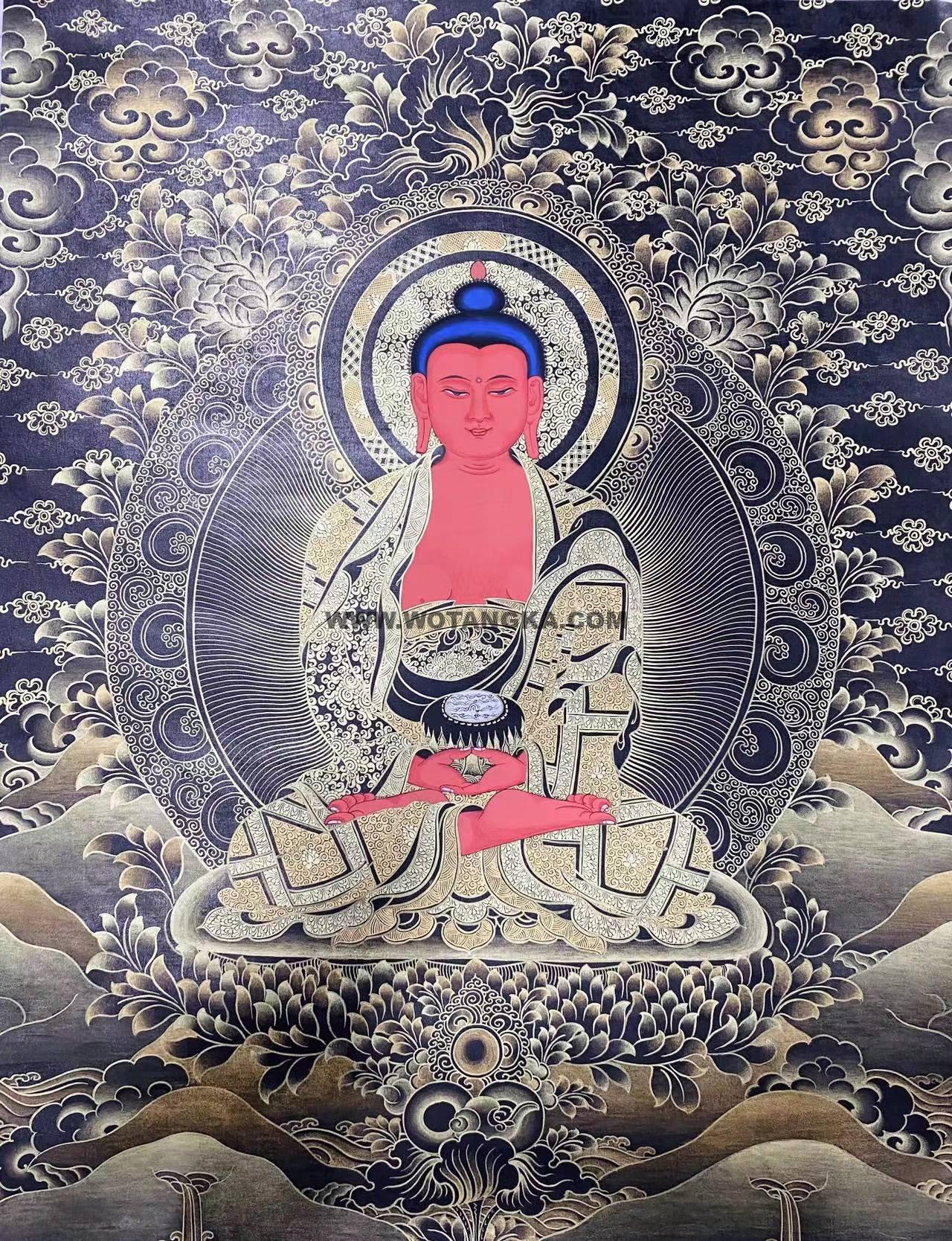 ｜已结缘·可定制｜唐卡寄卖编号：JM·138-537720-黑底云纹阿弥陀佛（黑唐）