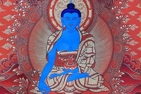 编号138-562612：红金唐卡-药师佛（60*45CM左右）