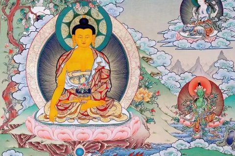 编号138-642920：彩绘唐卡-释迦牟尼佛（80*60CM左右）