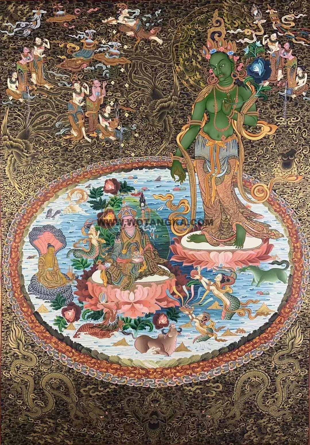 编号157-473625：彩绘唐卡-绿度母（100*70CM左右）