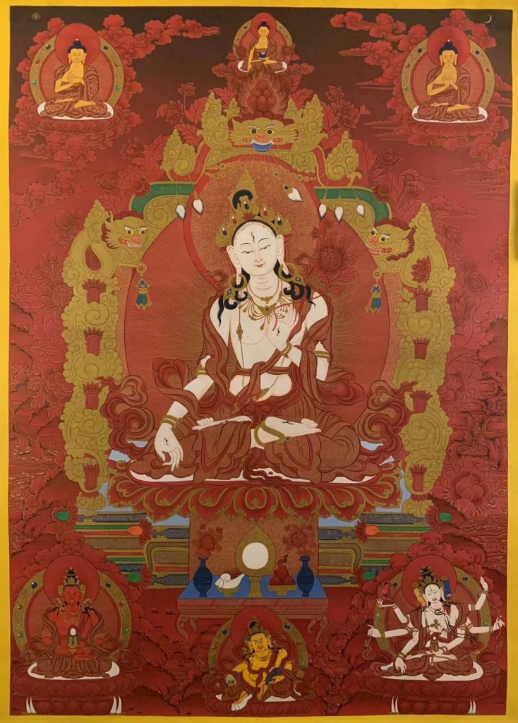 编号157-589844：红金唐卡-白度母·长寿三尊（110*75CM左右）
