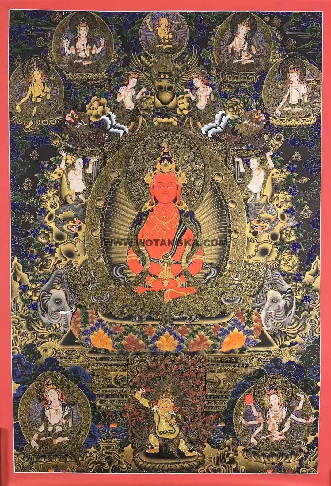 编号157-735582:黑金唐卡-长寿佛·长寿三尊(70*50CM左右)