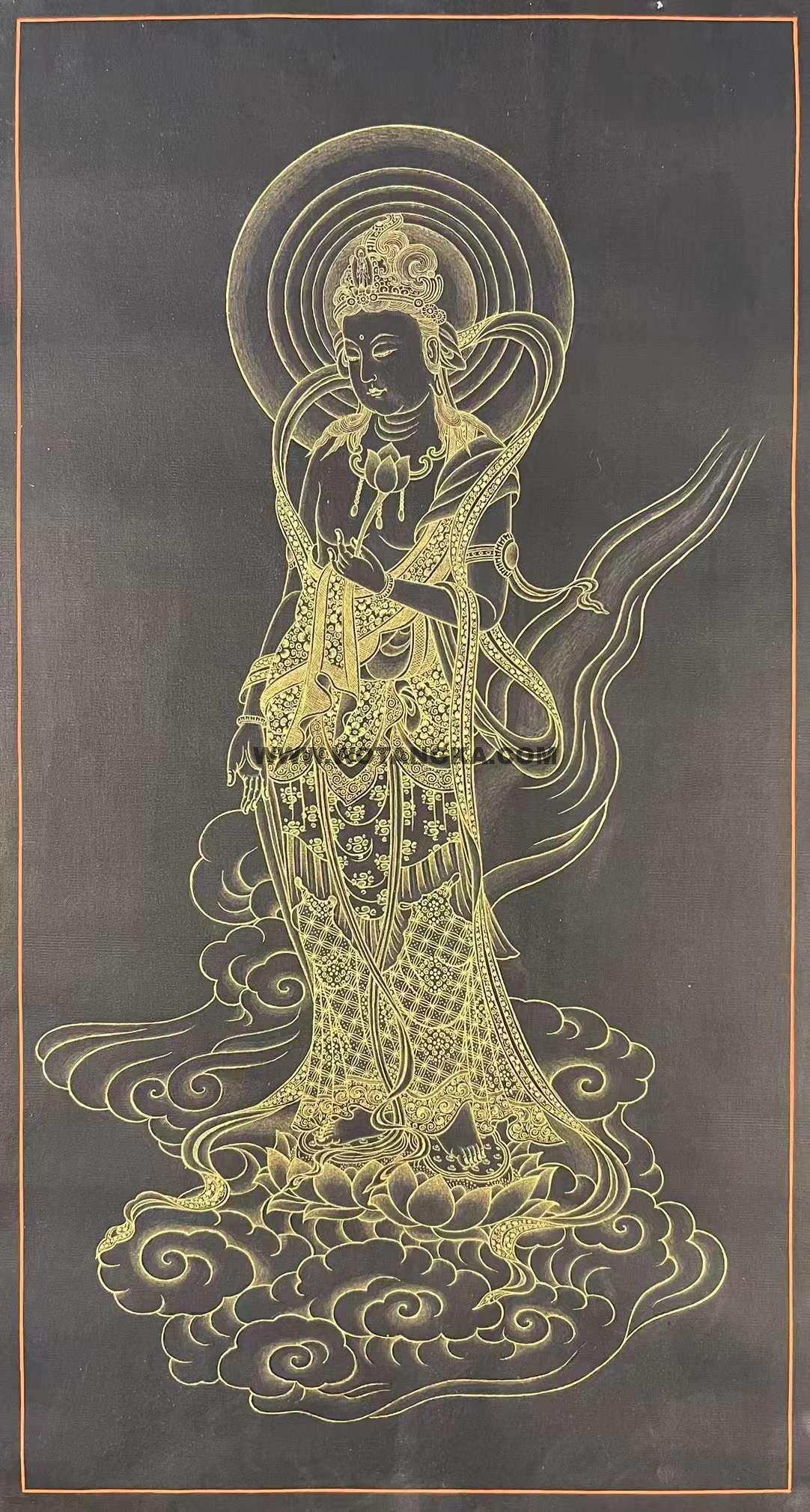 编号160-188564:黑金唐卡-持莲观音(35*15CM左右)