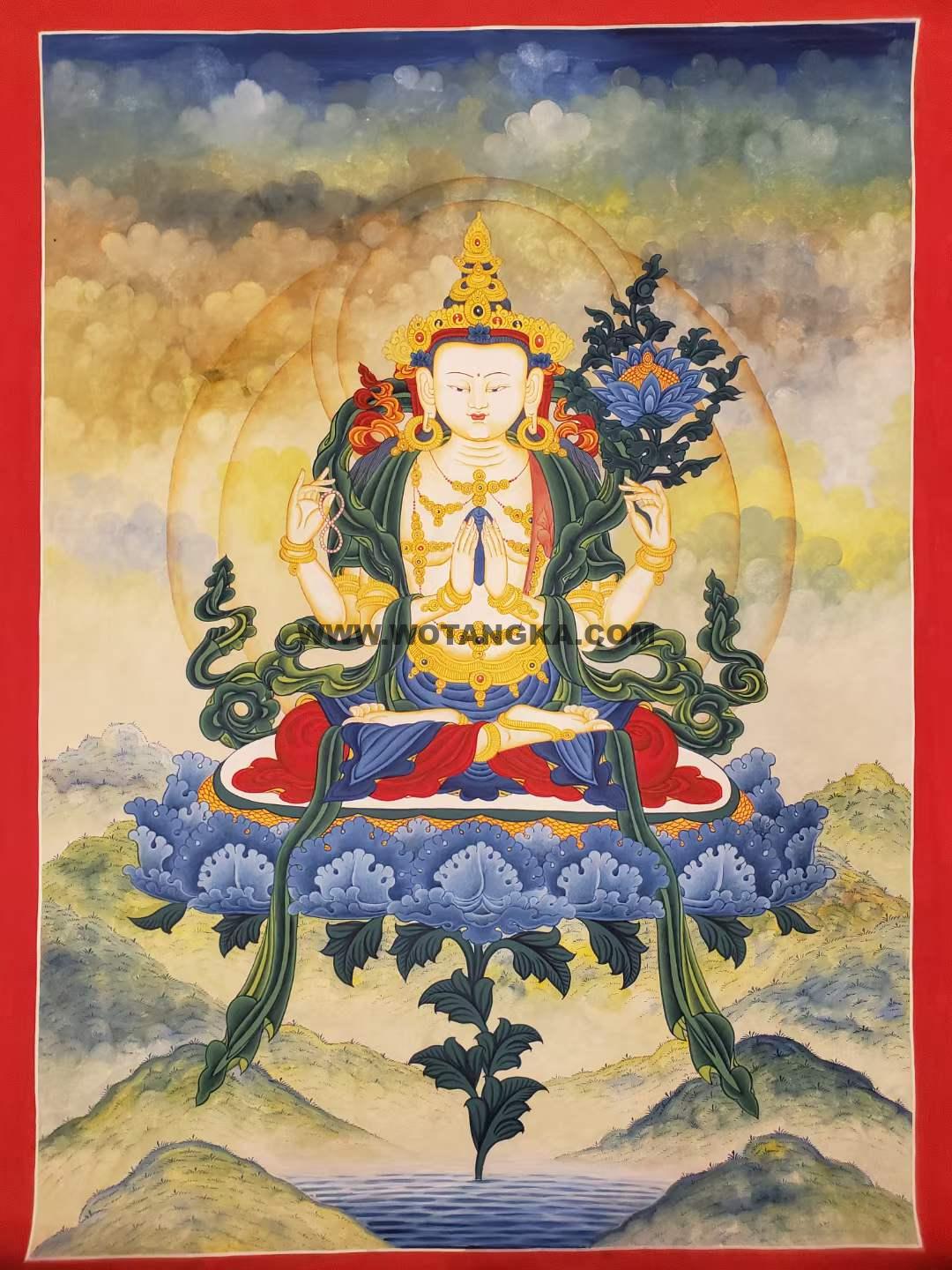 编号160-341913：彩绘唐卡-四臂观音（60*45CM左右）