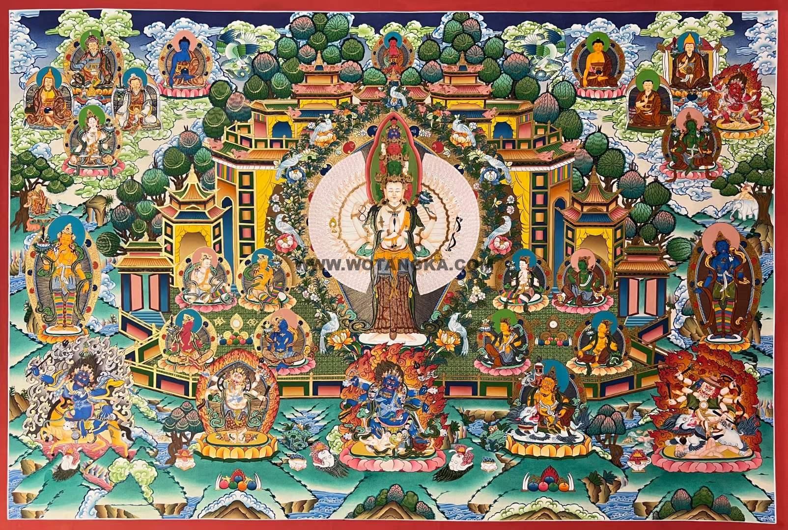 编号160-583612:彩绘唐卡-千手观音·极乐世界(110*160CM左右)