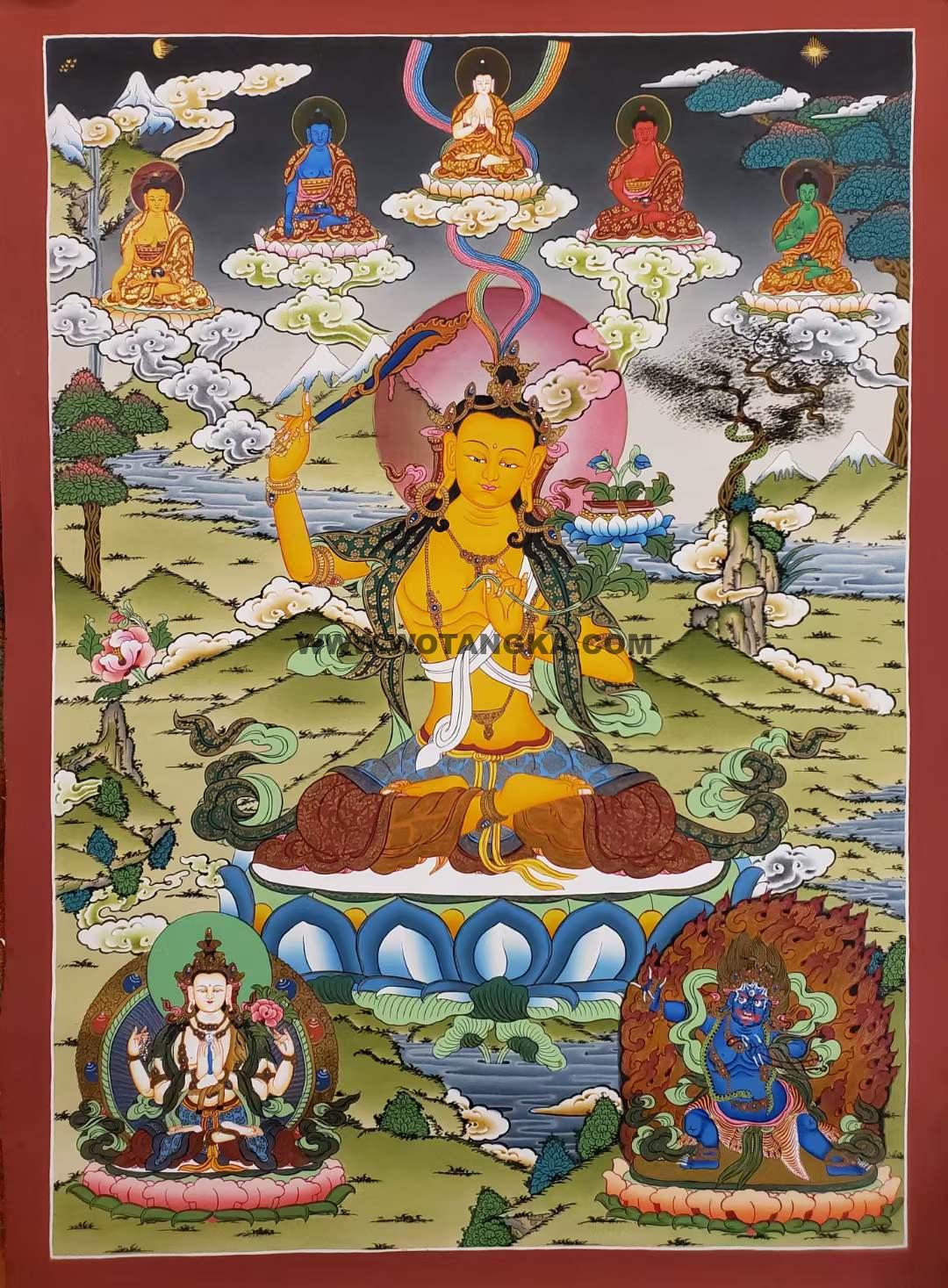 编号173-123838：彩绘唐卡-文殊菩萨·三怙主（70*50CM左右）