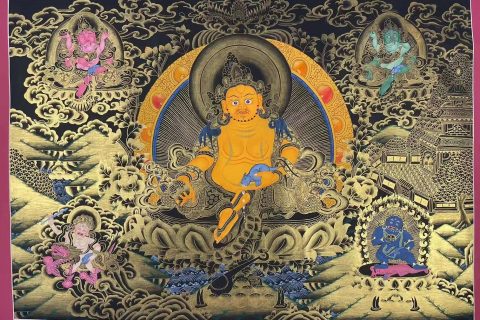 编号173-454547：黑金唐卡-五方财神（50*70CM左右）