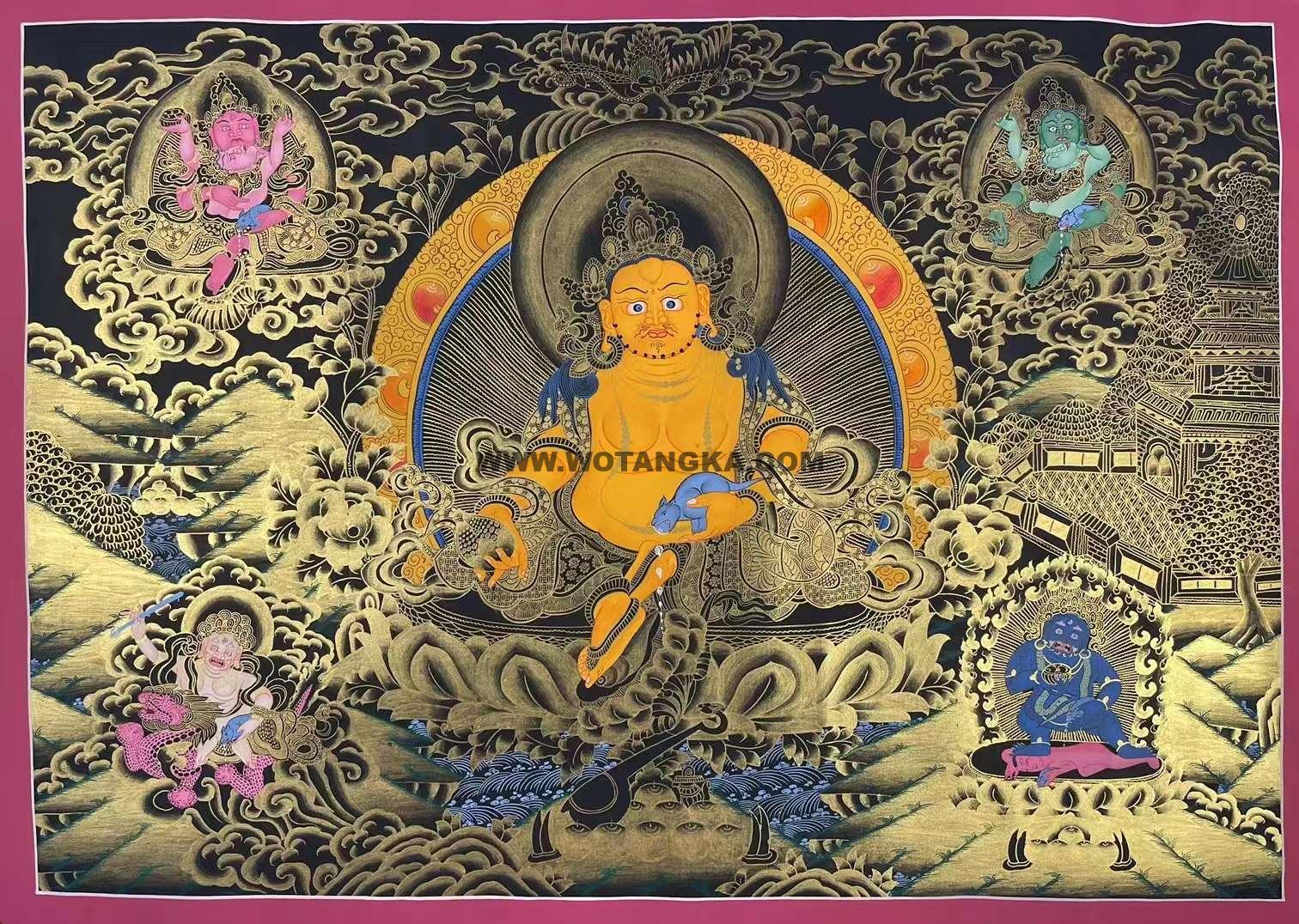 编号173-454547：黑金唐卡-五方财神（50*70CM左右）