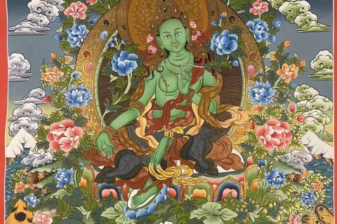 编号173-471394：彩绘唐卡-绿度母（75*55CM左右）