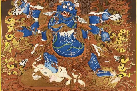 编号173-497470：红金唐卡-六臂玛哈嘎拉（75*55CM左右）