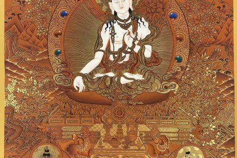 编号173-537342：红金唐卡-白度母·长寿三尊（75*55CM左右）
