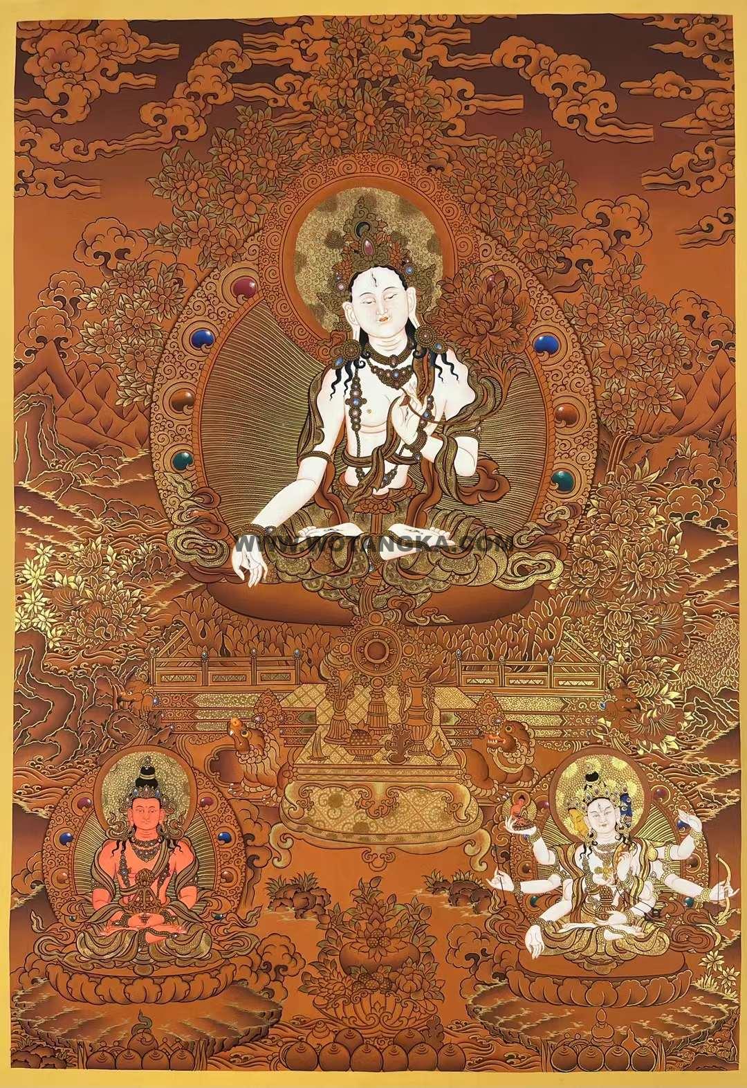 编号173-537342:红金唐卡-白度母·长寿三尊(75*55CM左右)