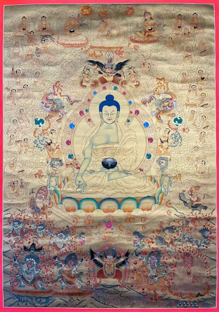 编号173-540577：黄金唐卡-药师佛·医药传承图（100*70CM左右）