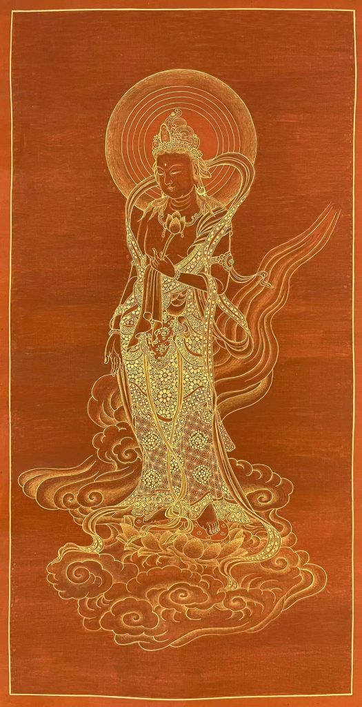 编号173-571565：红金唐卡-持莲观音（40*18CM左右）