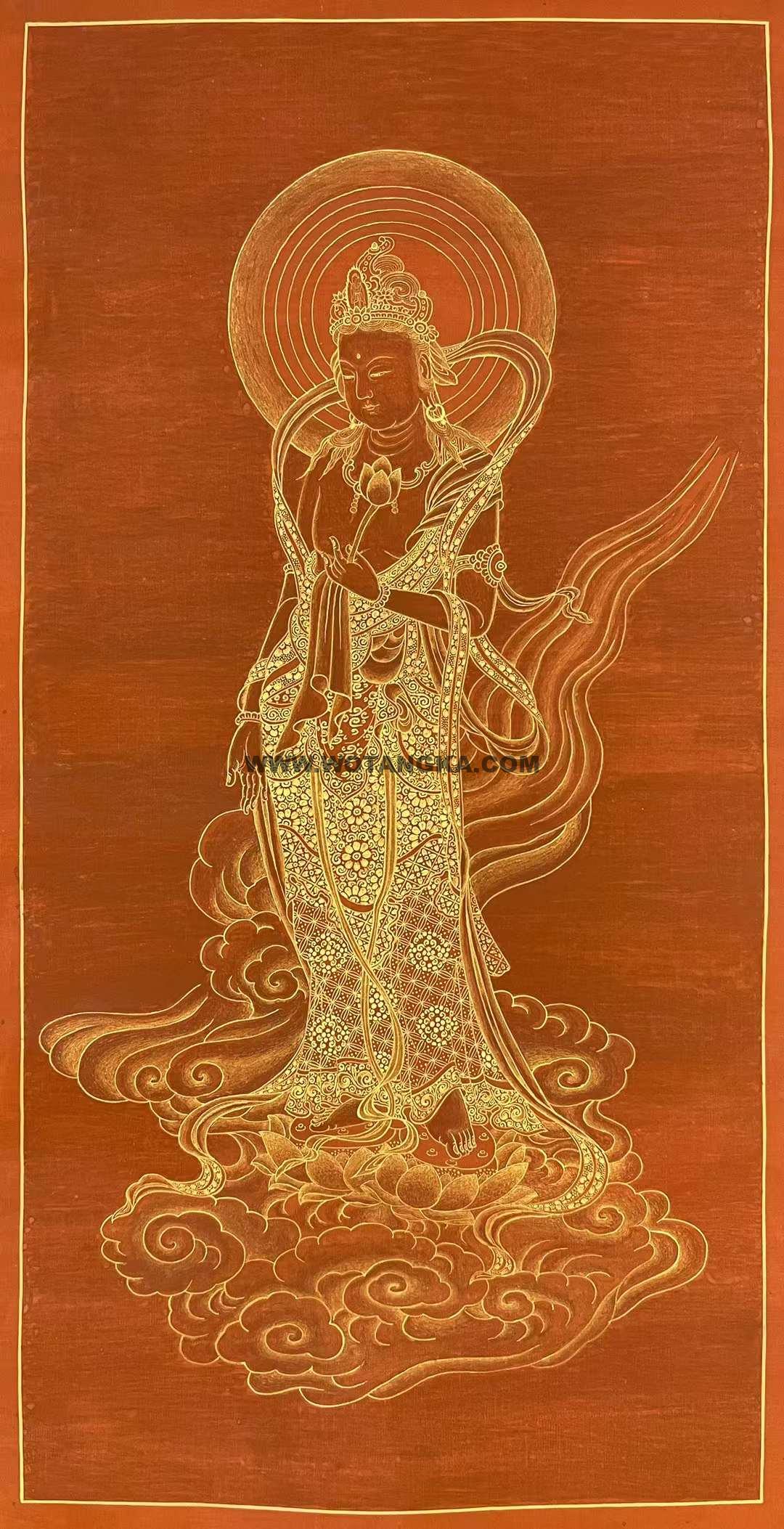 编号173-571565:红金唐卡-持莲观音(40*18CM左右)