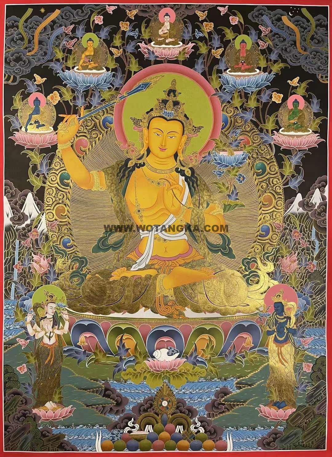 编号173-572840：彩绘唐卡-文殊菩萨·三怙主（120*80CM左右）