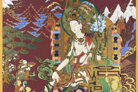 编号173-668964：红金唐卡-白度母·长寿三尊（100*65CM左右）