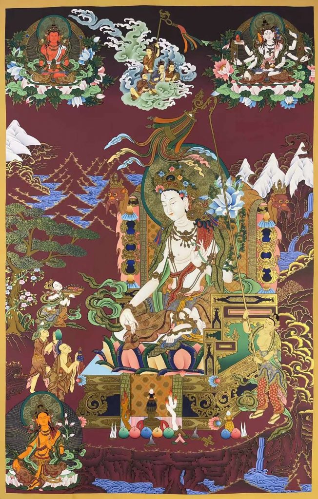 编号173-668964：红金唐卡-白度母·长寿三尊（100*65CM左右）