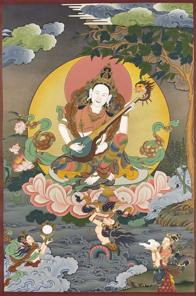 编号173-787726：彩绘唐卡-妙音天女（75*55CM左右）