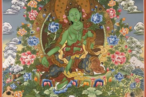编号173-808559：彩绘唐卡-绿度母（75*55CM左右）