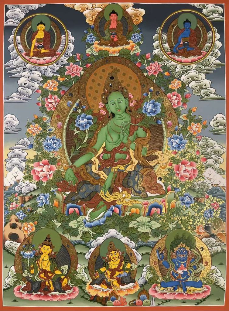 编号173-808559：彩绘唐卡-绿度母（75*55CM左右）