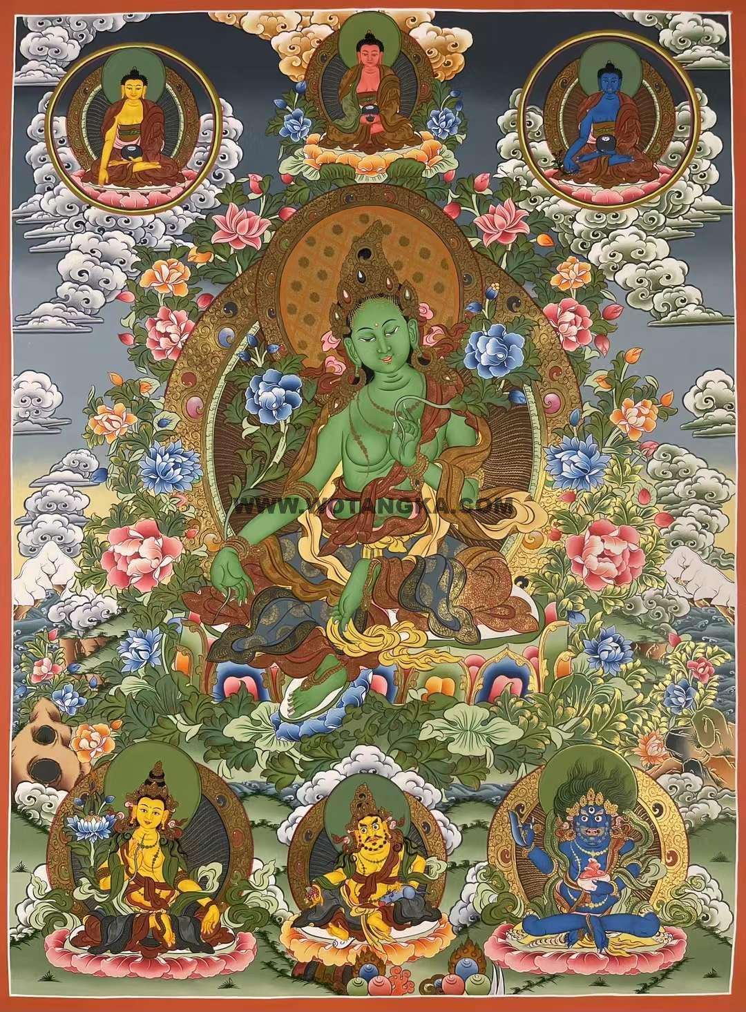 编号173-808559:彩绘唐卡-绿度母(75*55CM左右)