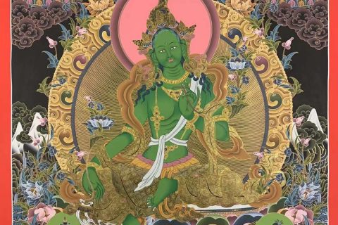 编号173-842853：彩绘唐卡-绿度母（120*80CM左右）