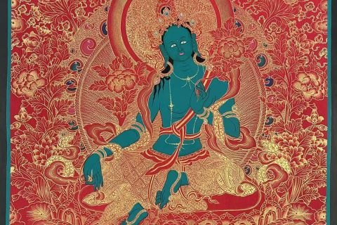 编号173-957607：红金唐卡-绿度母（60*45CM左右）