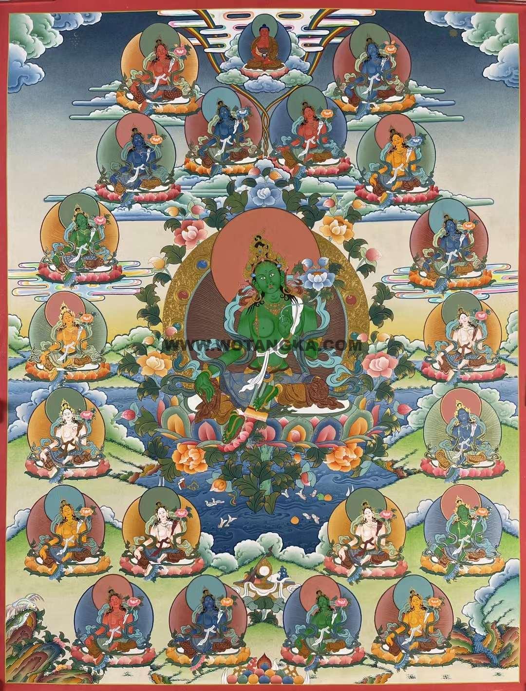 编号173-958026:彩绘唐卡-二十一度母(75*55CM左右)