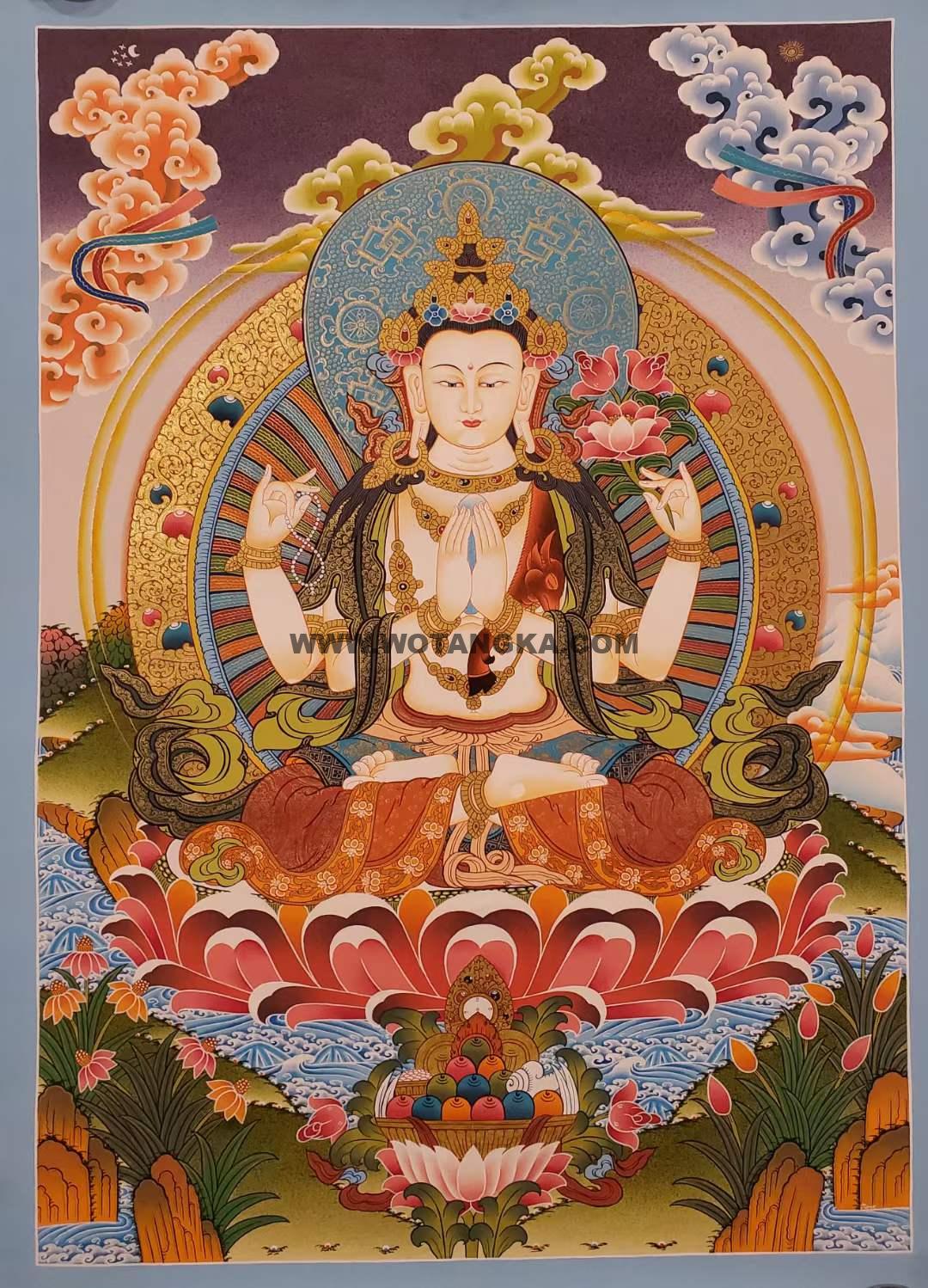 编号173-967342：彩绘唐卡-四臂观音（70*50CM左右）