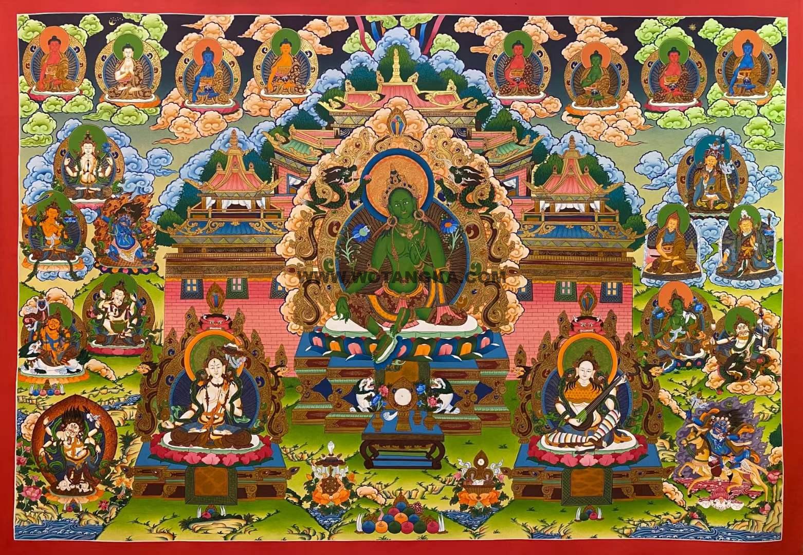 编号182-301869:彩绘唐卡-绿度母·极乐净土(110*160CM左右)