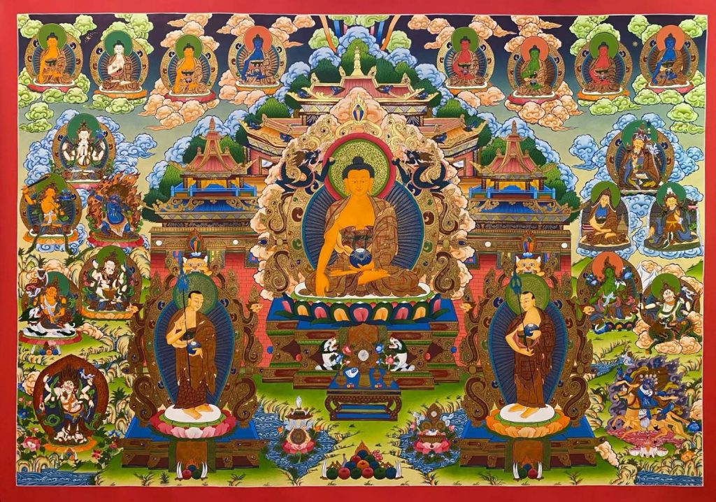 编号182-367239：彩绘唐卡-释迦牟尼佛·净土世界（110*160CM左右）