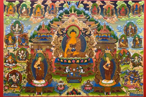 编号182-367239：彩绘唐卡-释迦牟尼佛·净土世界（110*160CM左右）