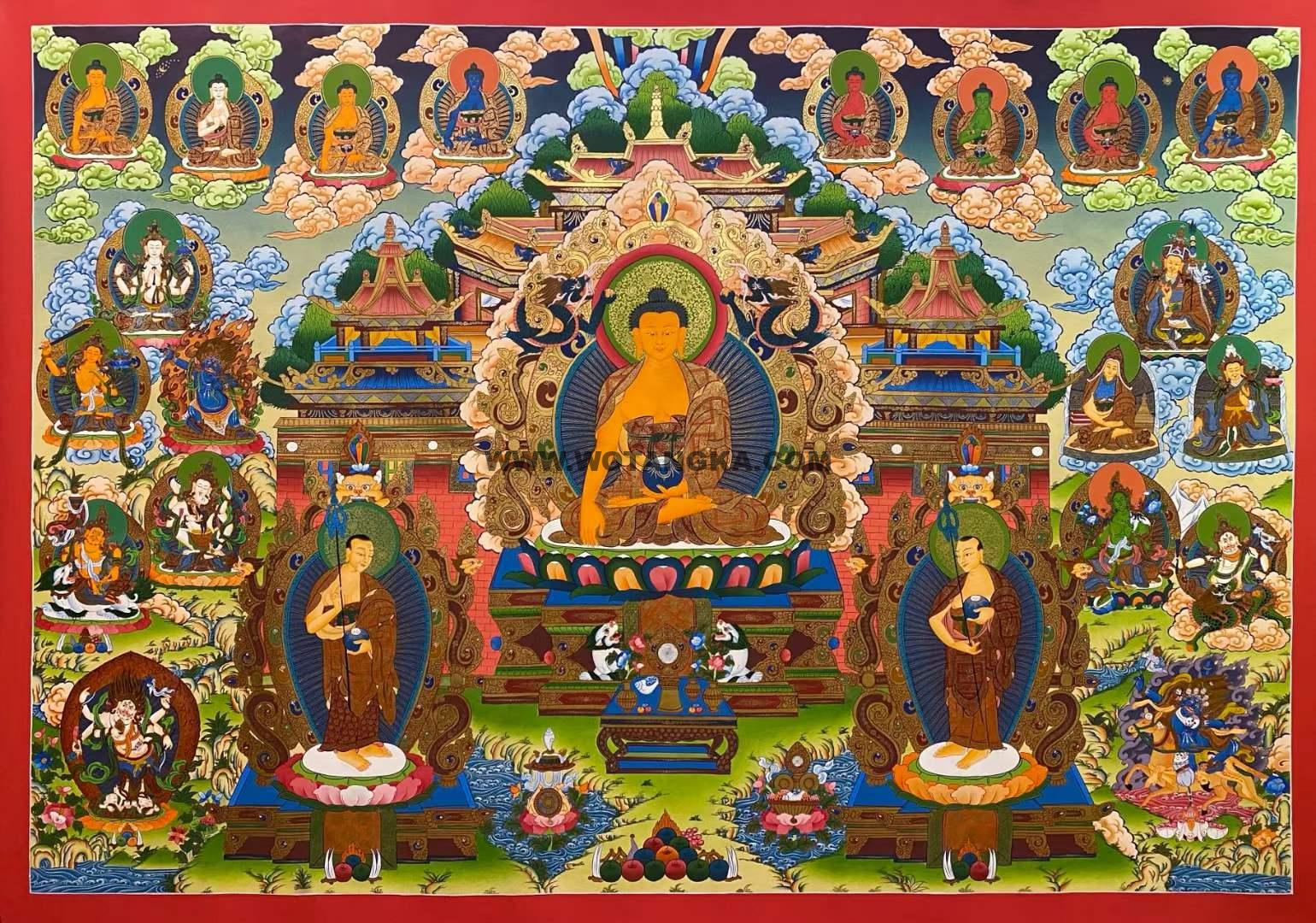 编号182-367239：彩绘唐卡-释迦牟尼佛·净土世界（110*160CM左右）