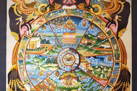 编号182-701043：彩绘唐卡-六道轮回（110*80CM左右）