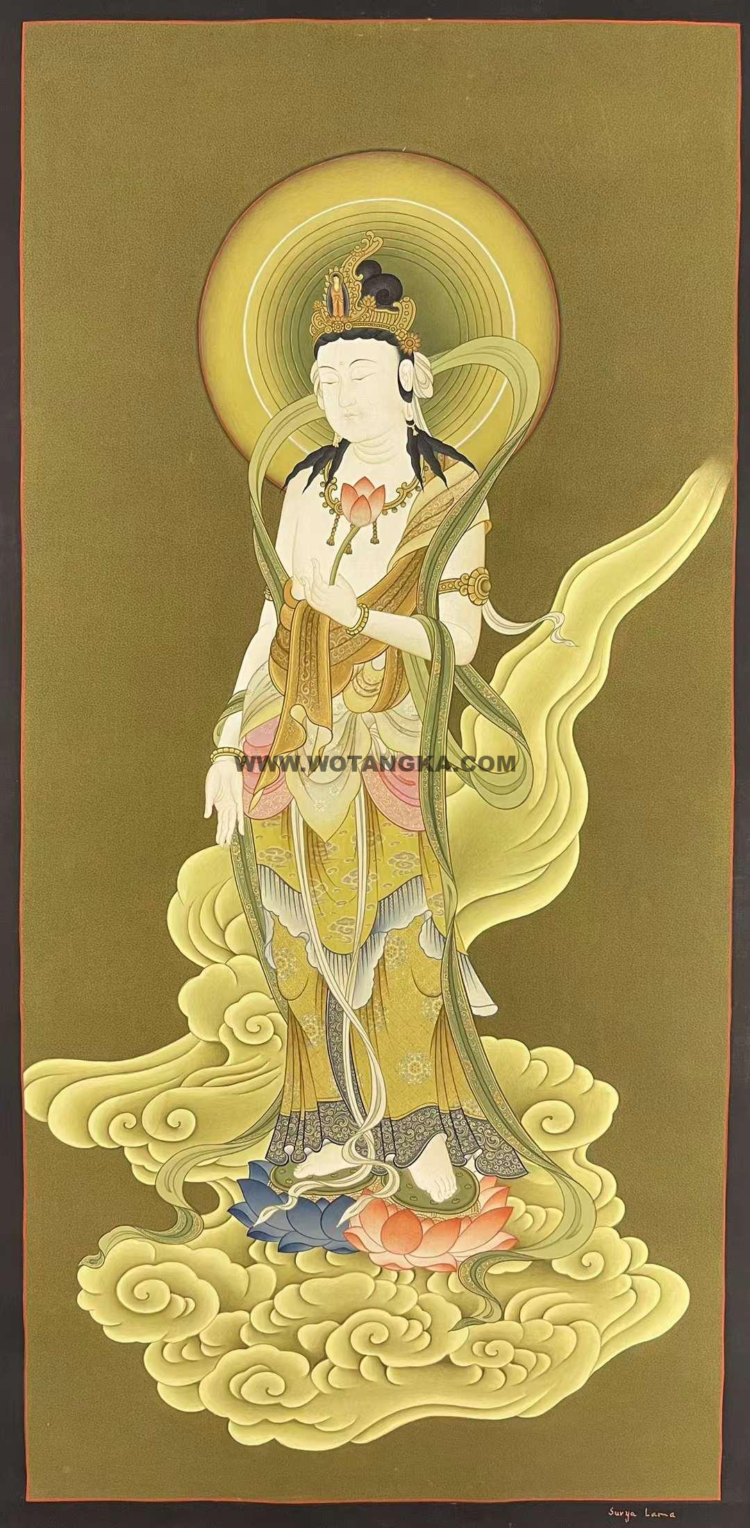 编号182-824307：彩绘唐卡-持莲观音（45*20CM左右）