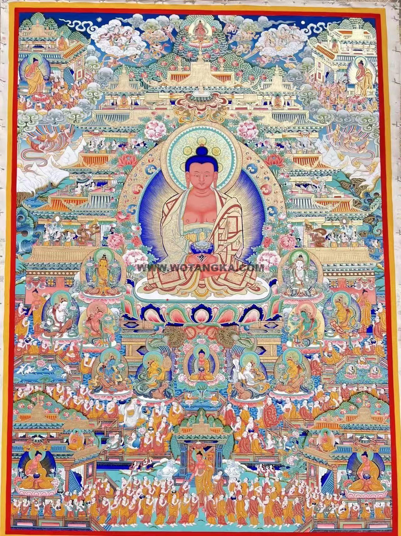 编号188-207555:彩绘唐卡-阿弥陀佛·极乐世界(110*80CM左右)