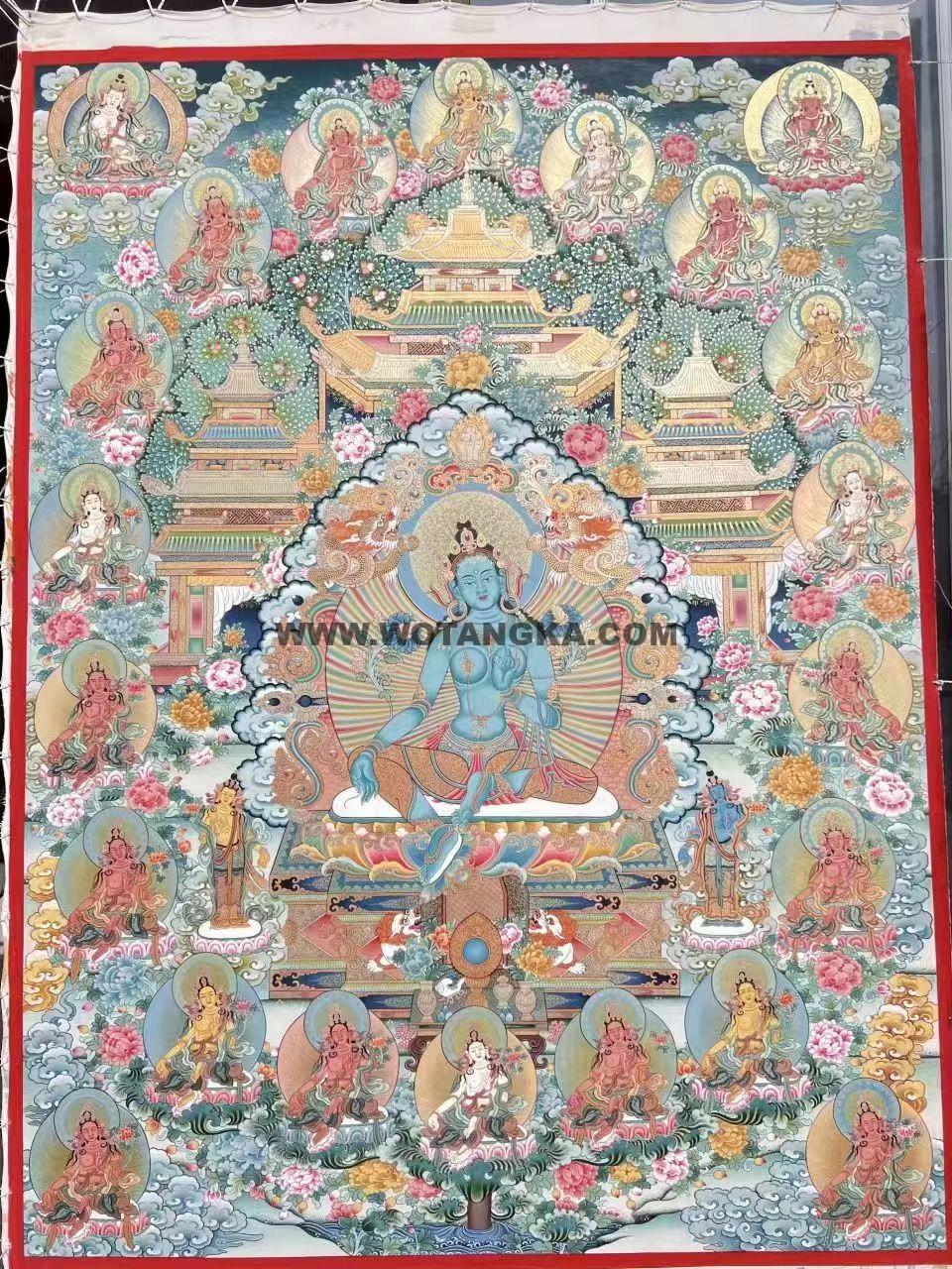 编号188-215039:彩绘唐卡-绿度母·二十一度母(110*80CM左右)