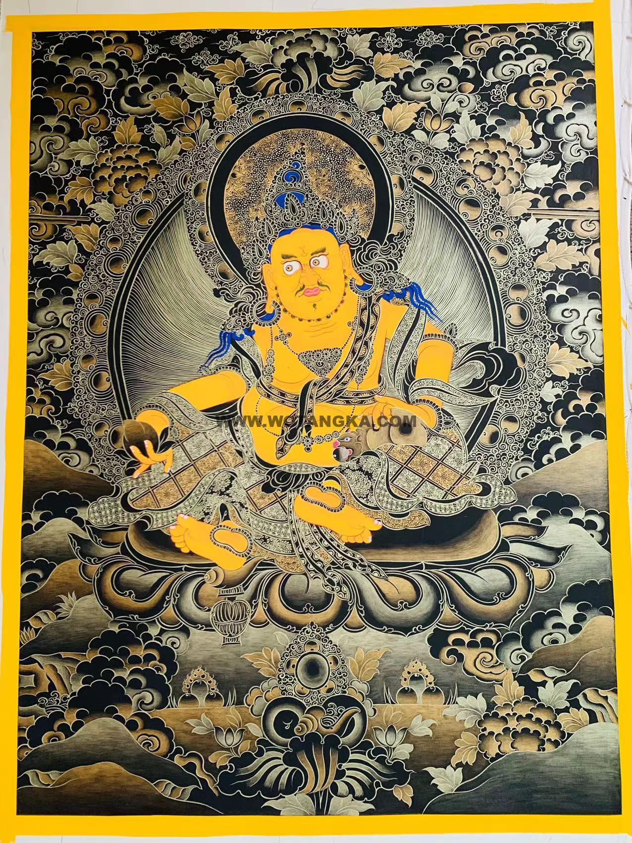 |已结缘·可定制|唐卡寄卖编号:JM·188-373562-黑金黄财神(黑唐)