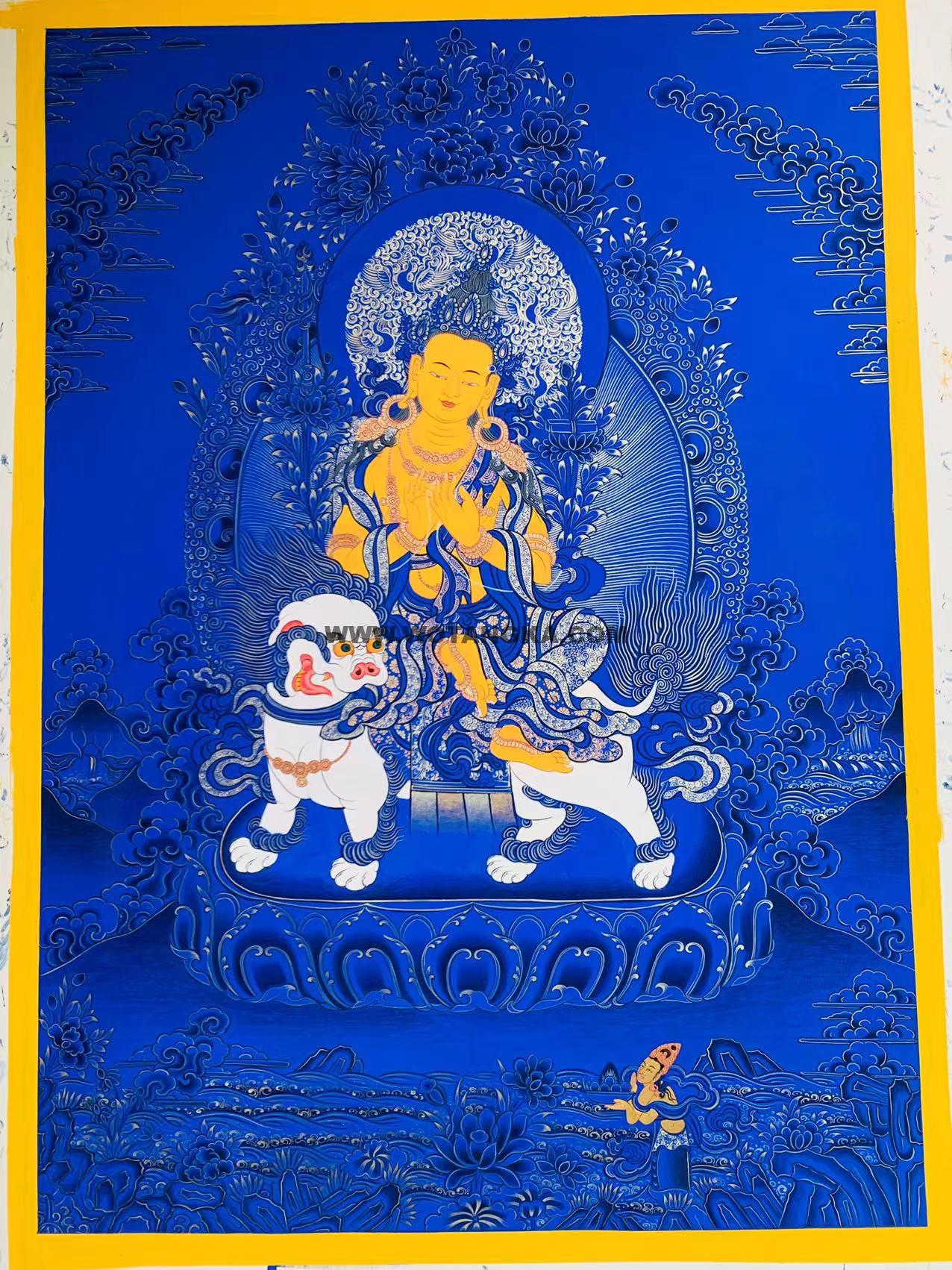 热贡-东智加·画院：蓝金唐卡-文殊菩萨（65*45CM左右）
