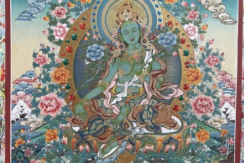 编号188-564378：彩绘唐卡-绿度母（80*60CM左右）