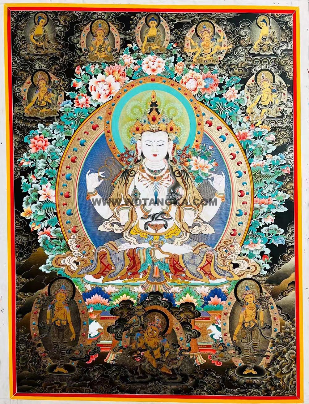 热贡-东智加:黑金唐卡-四臂观音(110*80CM左右)