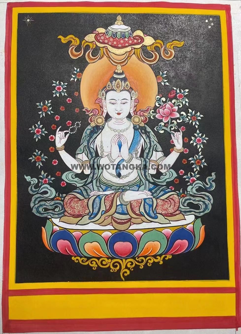 编号188-800937:彩绘唐卡-四臂观音(24*18CM左右)