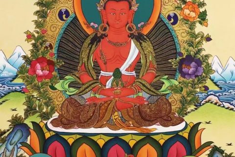 编号138-116667：彩绘唐卡-长寿佛·长寿三尊（51*38CM左右）